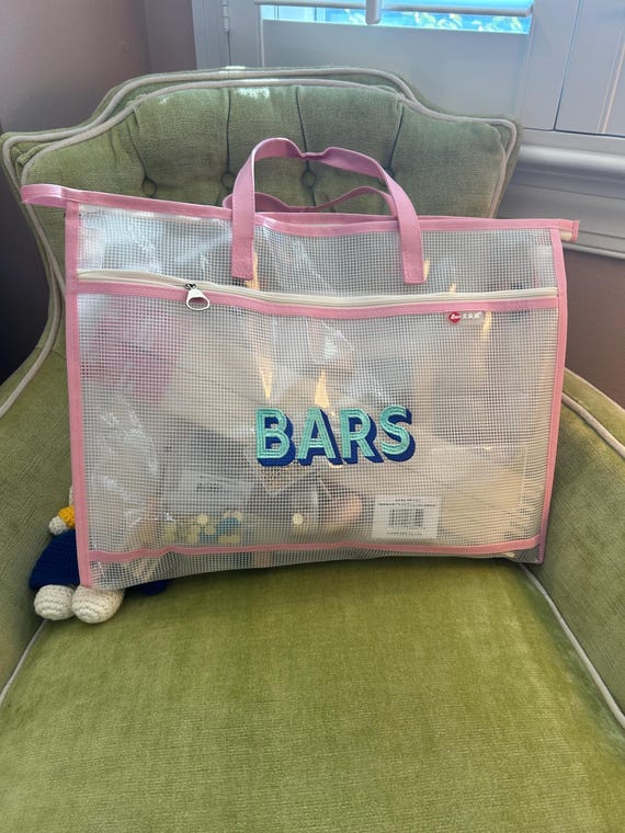 Large Embroidered Needlepoint Bag- Bars, WIP, NDLPT