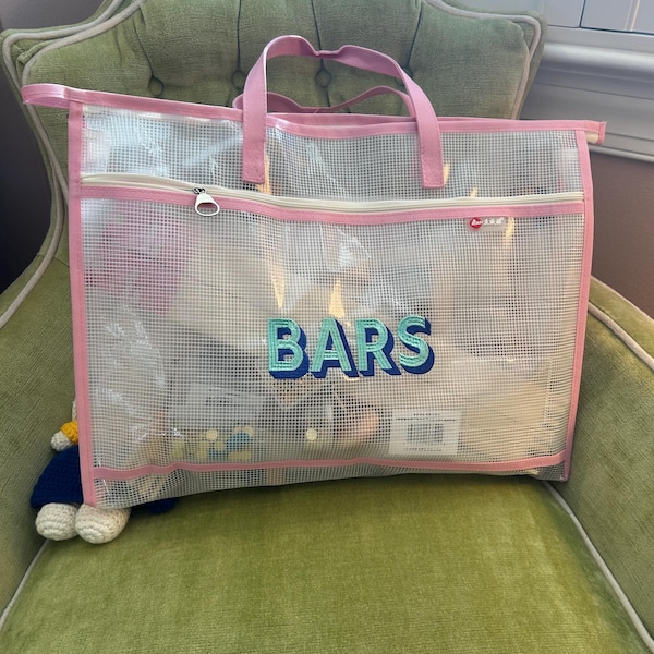 Large Embroidered Needlepoint Bag- Bars, WIP, NDLPT