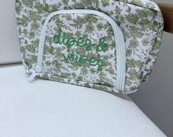 Embrodiered Diaper Zipper Pouch- Dipes & Wipes