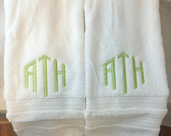 Embroidered Monogram Cotton Hand Towel: Scalloped Applique, Bridal Gift