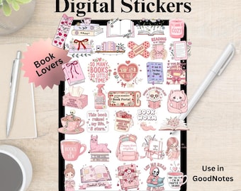 35 Book Lovers Digital Stickers for Reading GoodNotes Stickers Notability Reading Journal PNGs Bookish Digital Planner for Tablets