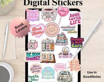 Digitala klistermärken för läsning GoodNotes-klistermärken Bokälskare Notabilitet Läsjournal PNG Bokinspirerade digitala planeringsklistermärken för surfplattor
