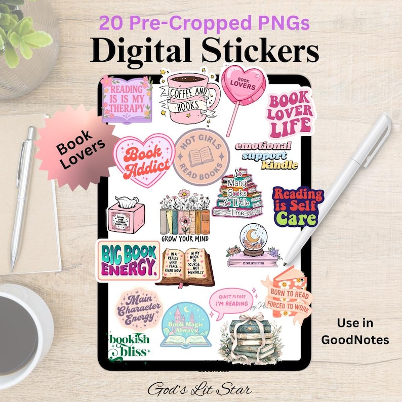 Digital Stickers for Reading Goodnotes Stickers Book Lovers Notability ...