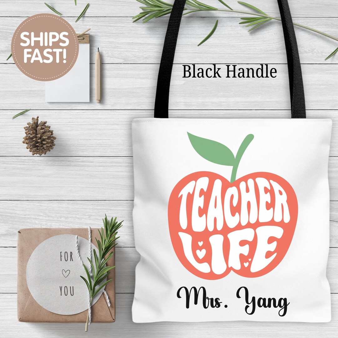 Personalized Teacher Apple Life Tote Bag - Custom Teacher Appreciation ...