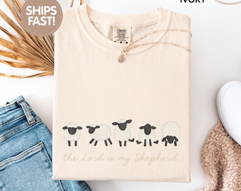 Comfort Colors The Lord Is My Shepherd Cute Sheeps T-Shirt - Trendy Faith Based Christian Gift Tee For the Mom