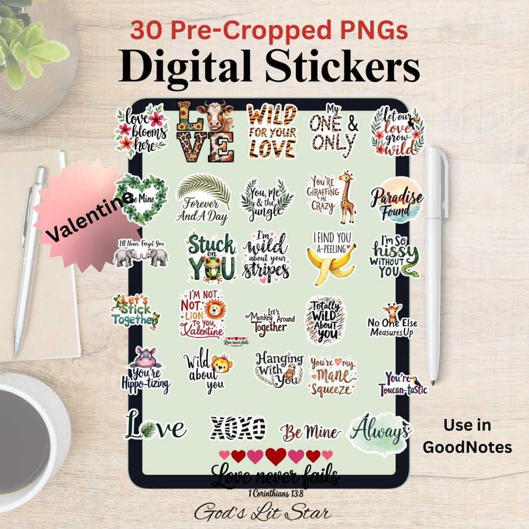30 Animal Valentine Digital Stickers for Reading Goodnotes Stickers ...
