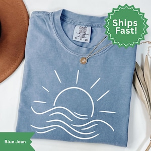 Comfort Colors Sun T-Shirt: Minimalist Beach Waves Tee