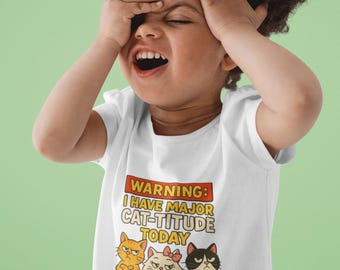 Retro Cat-Titude Toddler T-Shirt | Funny Grumpy Cats Tee for Kids | Cute Sassy Kids Cat Lover Shirt | Mommy and Me Outfits