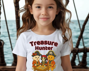 Camiseta juvenil de gatos piratas cazadores de tesoros / Camiseta infantil de explorador náutico y aventurero