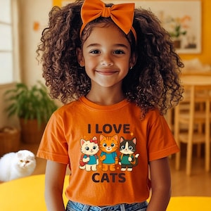 I Love Cats Youth Shirt, Cute Cat Lover T-Shirt for Kids, Back to School Tee, Kitty Birthday Gift, Animal Graphic Top for Boys & Girls