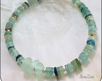 Sea Glass, Seafoam, Ancient Roman Glass, Sterling Silver, OOAK Bracelet  #452