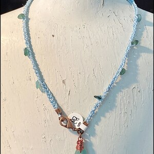 SeaGlass, Aqua, Roman Glass, Copper, Silk Cord, Hand Crocheted OOAK Bracelet 446 image 8