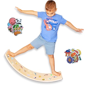 Fitvids Balance Board, 32 Inch Wooden Wobble Board, Montessori Rocker Yoga Curvy