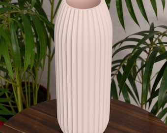 Sora Vase – 3D Printed Modern Minimalist Ribbed Flower Vase, Sculptural Home Decor