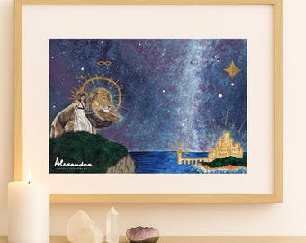 Giclée z akrylu „Przybycie”: Duchowe kody światła, 5D Nowa Ziemia, Avalon, Mistyczny, Galaktyczny, Atlantyda, Sztuka ścienna