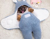 Custom Name Pet Bunny Swaddle Blanket, Soft Sleeping Bag with Ears, Dog Cat Gift, New Pet Sleepsuit, Easter or Birthday Gift