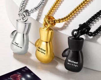 Collar de boxeo personalizado para hombre, colgante de guantes de boxeo de acero inoxidable personalizado, colores plata, oro y negro, regalo para boxeador.
