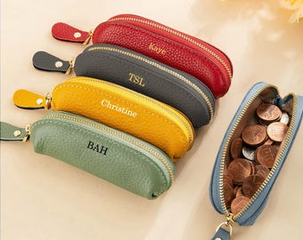 Personalized Name Coin Bag with Zipper, Mini Leather Cosmetic Pouch, Custom Storage Bag Gift for Her, Birthdays & Graduations