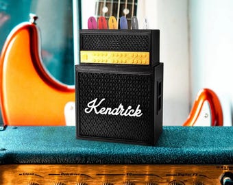 Porta-palhetas personalizado para amplificador de guitarra, estojo para 6 palhetas impresso em 3D, acessório musical exclusivo para presente.