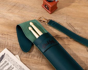 Custom Name Leather Drumstick Bag, Personalized Monogram Drumstick Holder Pouch, Travel Drumstick Case, Drummer & Musician Gift