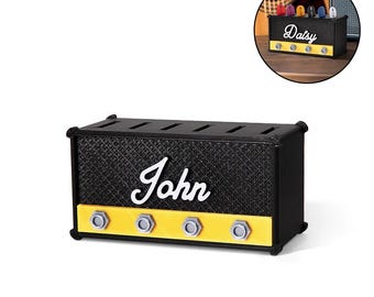 Porta-palhetas personalizado impresso em 3D, mini estojo para 6 palhetas, acessório exclusivo para amantes de guitarra e ukulele.