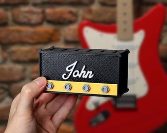 Porta-palhetas impresso em 3D no estilo de um mini amplificador, estojo personalizado com nome para 6 palhetas, presente para guitarristas e músicos de ukulele.