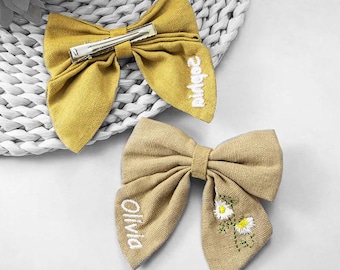 Custom Name Hair Bow for Girls, Personalized Embroidered Toddler Hair Clip, Baby Girl Headband, Gift for Baby Shower or Birthday