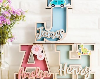 Personalized Wooden Letter Money Bank with Name, Clear Window Coin Bank, Custom Kids Money Box, Nursery Room Decor, Gift for Boys & Girls