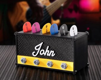 Porta-palhetas personalizado impresso em 3D para amplificador de guitarra, estojo personalizado para 6 palhetas, presente divertido para guitarristas e amantes da música.