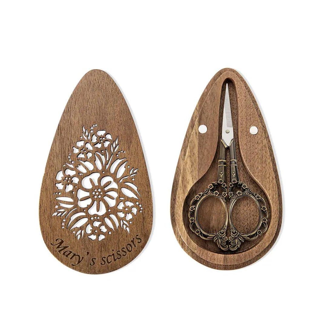 Custom Vintage Stork Scissors With Engraved Wooden Box, Embroidery ...