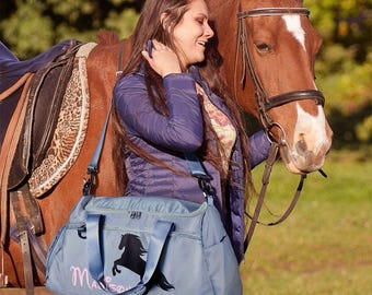 Bolsa de viaje ecuestre personalizada, impermeable, con correa, ideal para amantes de los caballos. También disponible como bolsa de gimnasio o para escapadas de fin de semana.