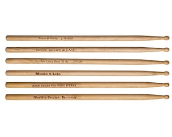 Baquetas personalizadas grabadas en madera de arce, baquetas 5A o 2B personalizadas, regalo de cumpleaños para bateristas, recuerdo para músicos