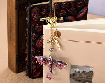 Personalisiertes Drachen Lesezeichen mit Namen Charm, Fantasy Metall Lesezeichen Geschenk für Buchliebhaber, Leser, Leseratten & Drachen Fans