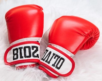 Custom Baby Boxing Gloves – Personalized Leather Gloves for Kids, Embroidered Name Gift for Boxer Dad, Newborn & Toddler Keepsake