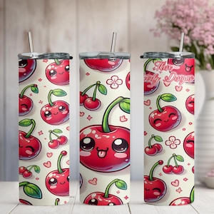Cherry Tumbler Wrap PNG | Red Cherries Sublimation Design for 20oz Skinny Tumblers, Digital Download