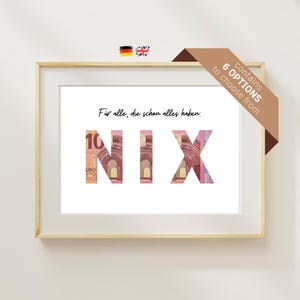 PDF - Regalo en efectivo NIX / Tarjeta de cumpleaños / Felicitaciones / Dar dinero creativamente / Descarga instantánea para imprimir