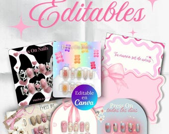 Editable Press-On Card Templates in Canva | Digital Nail Care Cards | Application and Removal Instructions | Pack of 13 Manicurist Designs