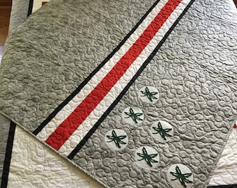 NCAA Ohio State Buckeyes (Licensed), Helmet Stripe Stadium Throw 64 x 50" Custom  Quilt