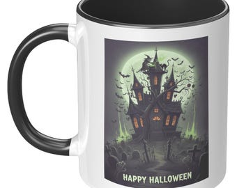 Scary Haunted House Halloween Coffee Mug - Spooky Season Accent Mug