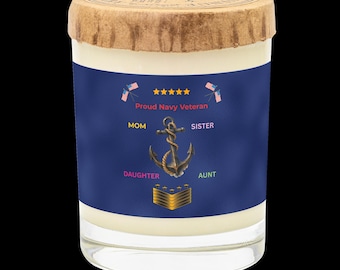 Vela aromática "Orgullosas Mujeres Veteranas de la Marina" - Vela en frasco de la Marina de los EE. UU. - Regalo para mamá, hermana, hija o tía - Decoración militar patriótica