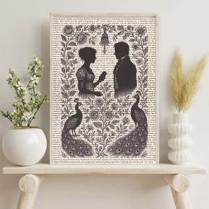 Pride and Prejudice Art Print, Jane Austen Literary Wall Decor, Mr. Darcy and Elizabeth, Romantic Regency Art, Jane Austen Vintage Art