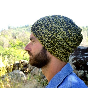 Slouchy Cotton Beanie - Black Avocado Green - Small - Limited Edition - Only One Left - Ready To Ship