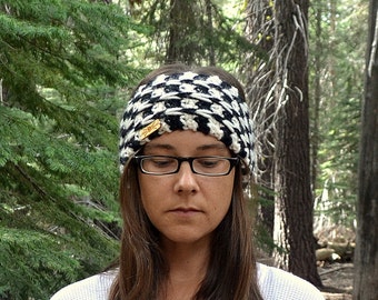 Crochet Knit Winter Ear Warmer Headband - Chevron Stripe - Ready to Ship - Gray and Purple or Green and Brown