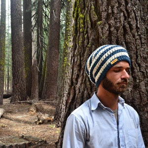 Striped Beanie Hat - Crochet Slouchy Knit Hat - Plush Wool Beanie - Small - Custom Color Options - Made to Order