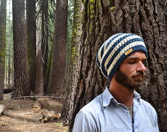 Striped Beanie Hat - Crochet Slouchy Knit Hat - Plush Wool Beanie - Small - Custom Color Options - Made to Order
