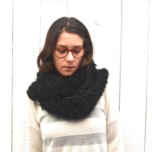 Wool Infinity Scarf - Crochet Circle Scarf - Plush Mohair Wool Blend Cowl -  Black