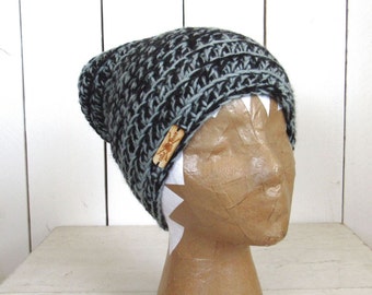 Wool Beanie Hat - Slouchy Toque Hat - Crochet Hats - Black Mix More Colors - Ready to Ship