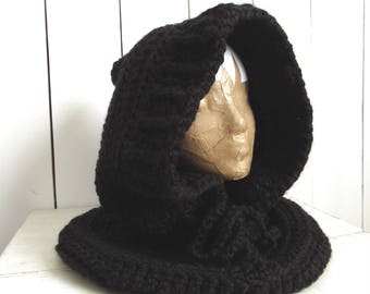 Hooded Cowl Scarf - Chunky Crochet Knit Hood Scarf - Woodland Winter Gear - More Colors - Ready to Ship