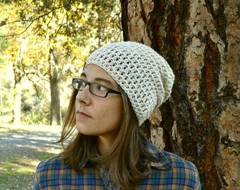 Alpaca Wool Hat - Winter Slouchy Hat - Crochet Beanie Hat - Tan White or Mix - The Local - Ready to Ship