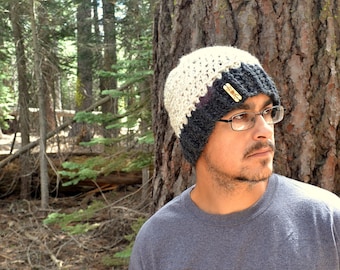 Color Block Beanie Hat - Wool Blend Crochet Knit Winter Hat - Fitted Skullcap - Unisex Hat - Small or Large - Select Colors - Ready to Ship